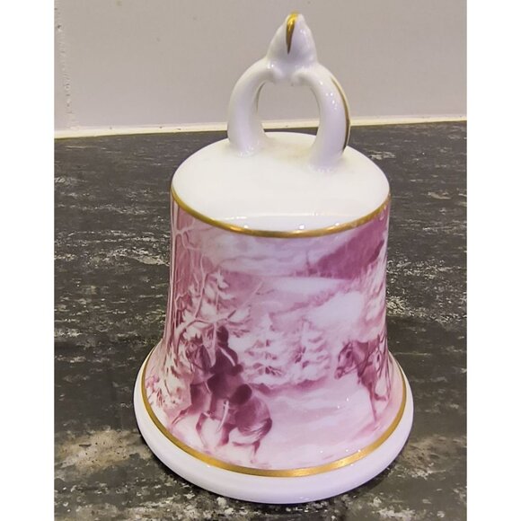 Vintage Kaiser Porcelain Bell With Victorian Sleigh Scene In Purple & Gold - Picture 2 of 3